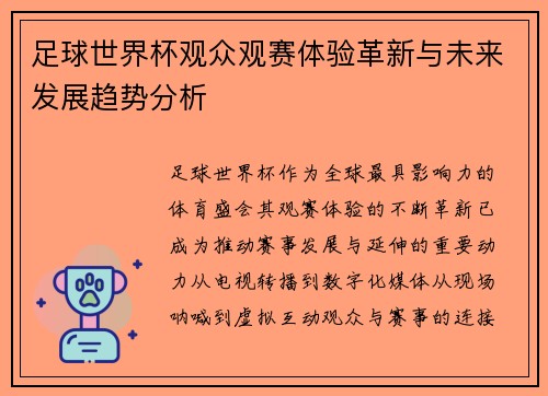 足球世界杯观众观赛体验革新与未来发展趋势分析 足球世界杯观众观赛体验革新与未来发展趋势分析