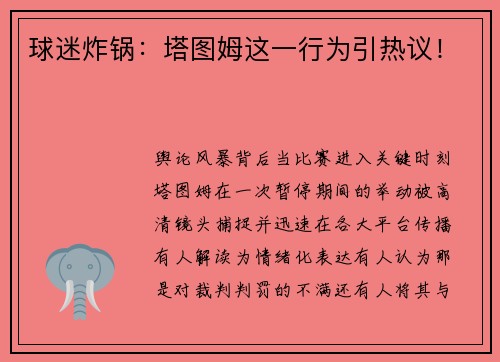 球迷炸锅：塔图姆这一行为引热议！